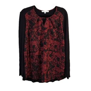Larry Levine Black Red Rose Blouse Long Sleeve Goth Romantic Feminine Size Large